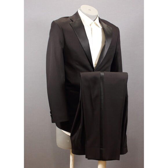 Bolzano Men's Black 2 Piece Suit TUX 2 Btn 36R Pleated Fronts 30" Waist - Picture 1 of 12